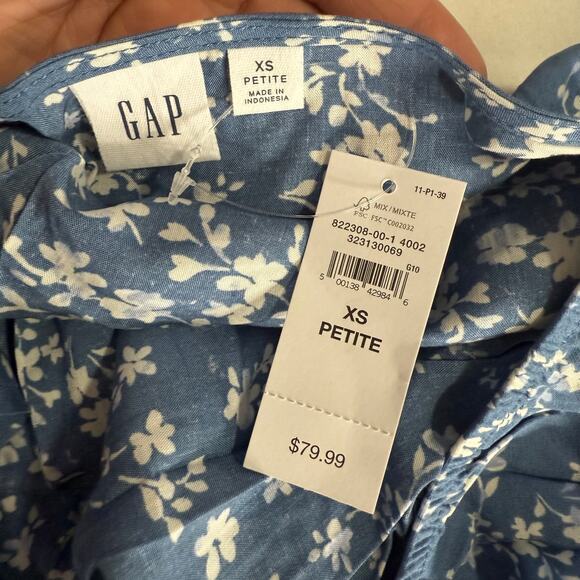 Gap Ruched V-Neck Maxi Dress, Blue, XS Petite 822308 - Picture 5 of 6